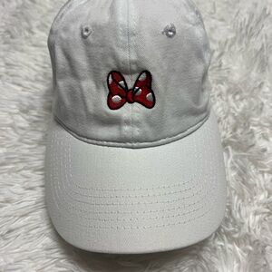 White Baseball Cap with Red Polka Dot Bow Embroidery NWOT